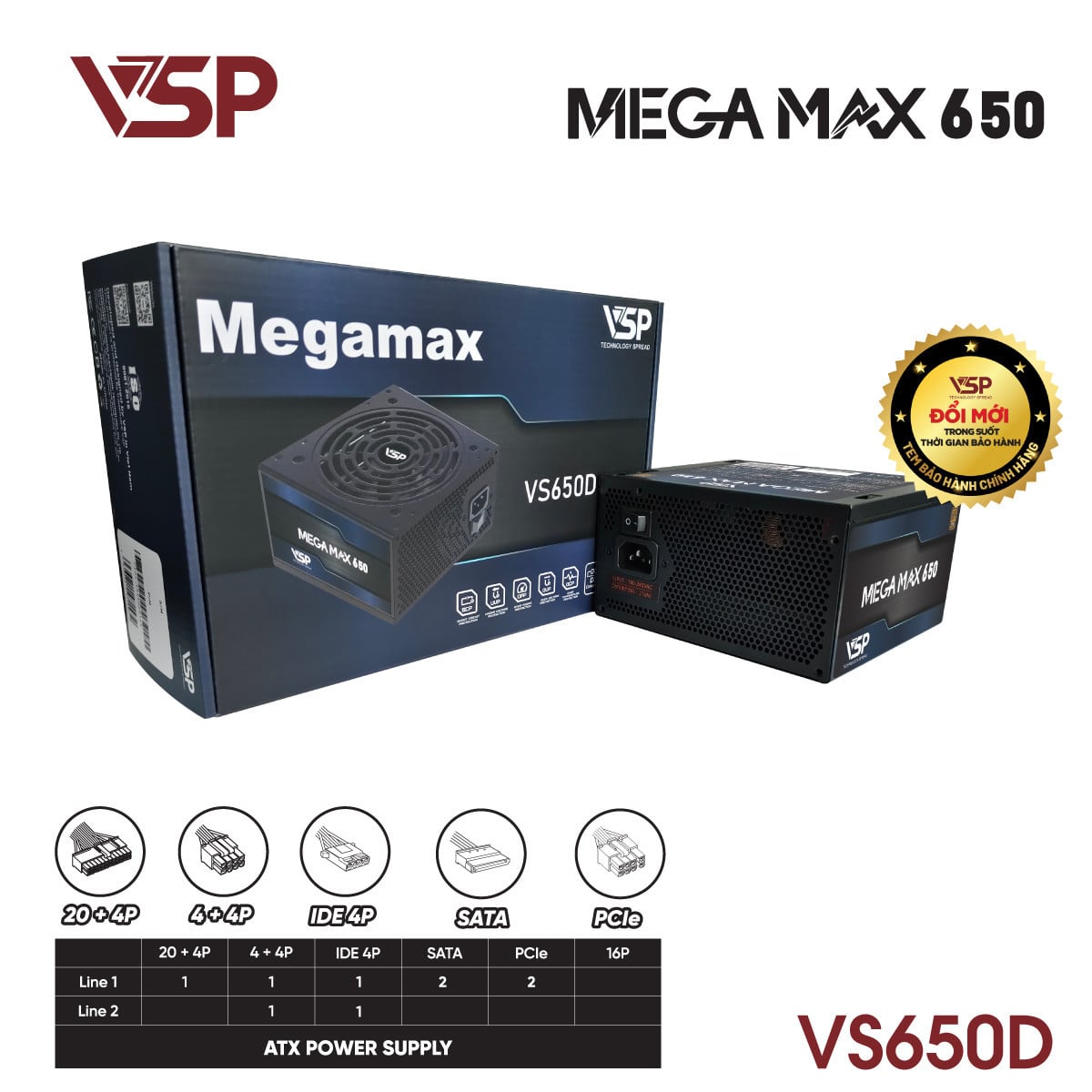 Nguồn máy tính VSP Megamax VS650D ATX - 650W 1