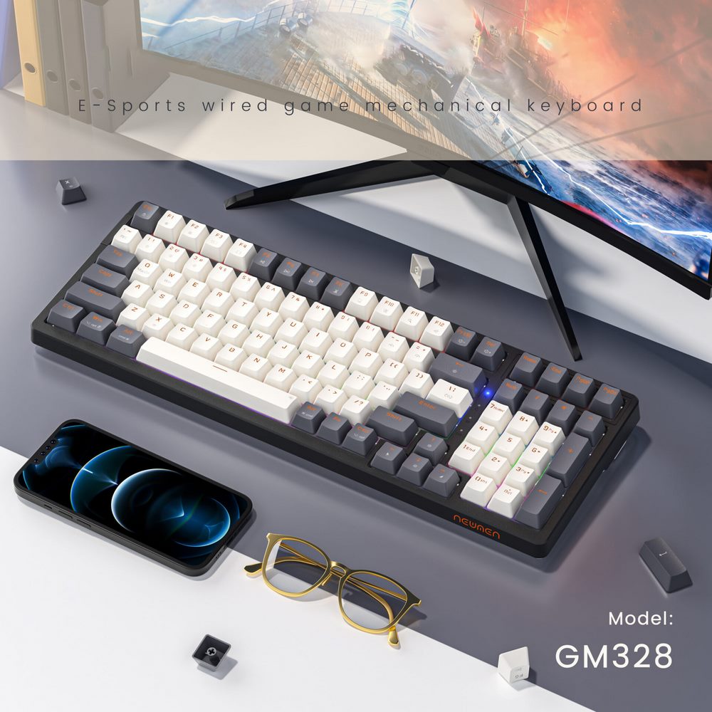 Bàn phím cơ NEWMEN GM328 White Grey Blue switch 3